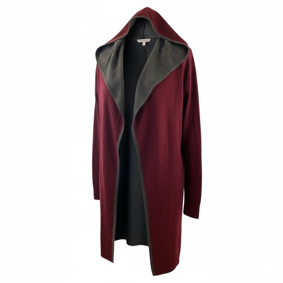 Women's Burgundy and Gray Open Front Sweater - Picture 2 of 4